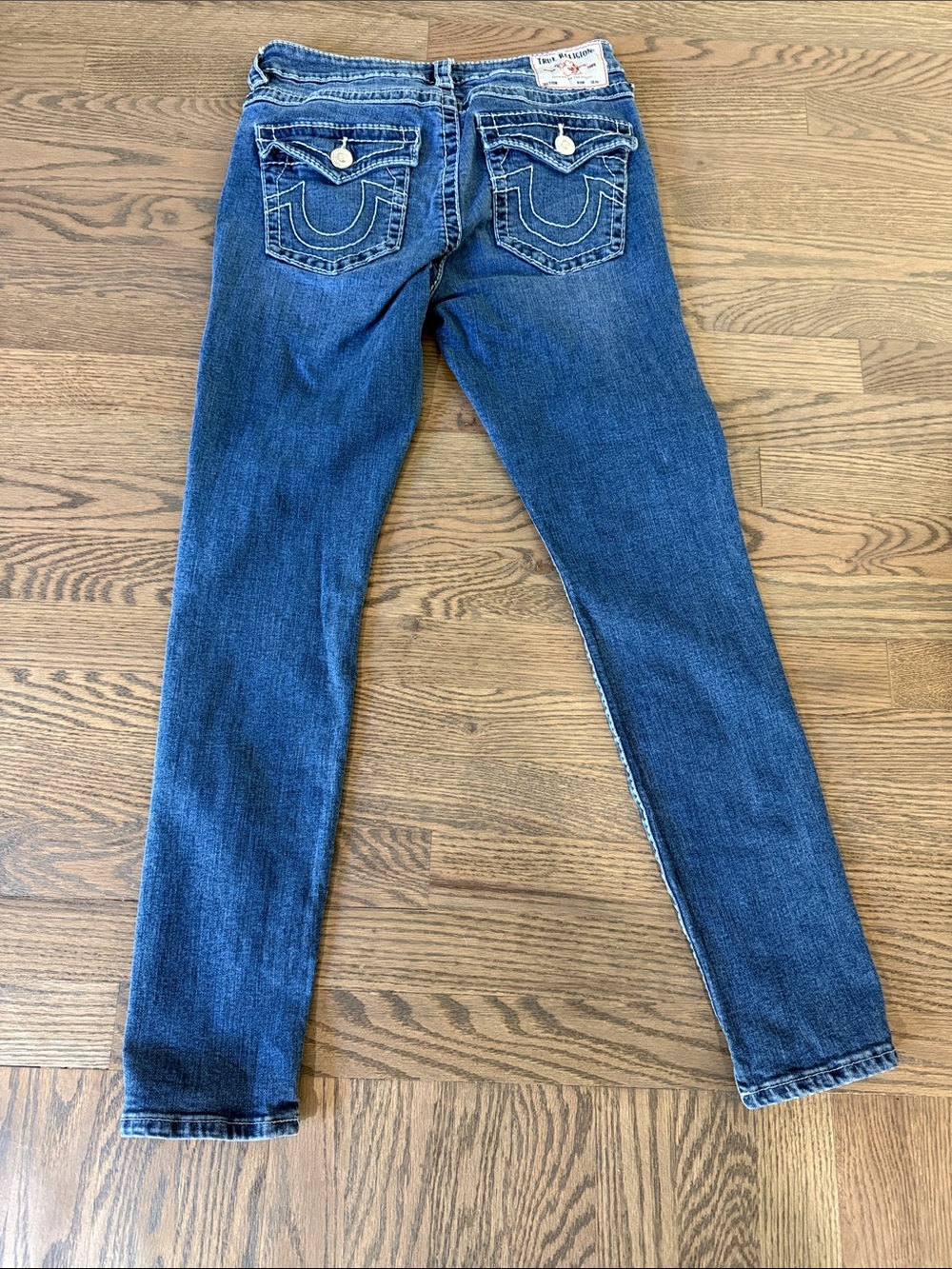 True Religion Women's Dark Blue Skinny Jeans with Signature Back Pockets